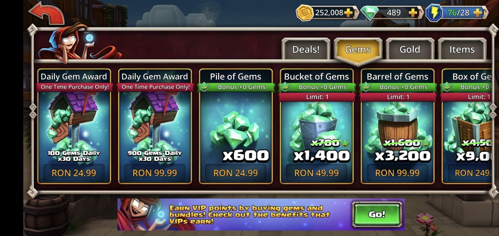 Shop Gems Tab